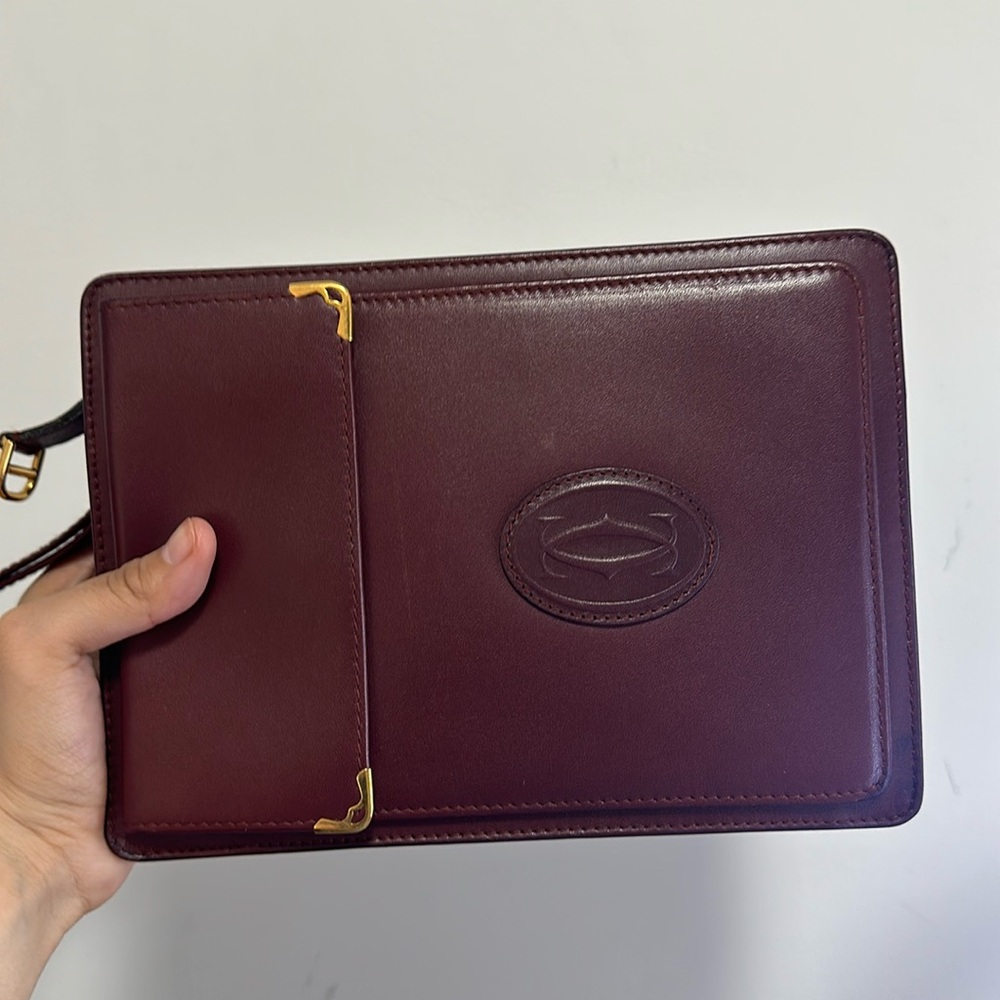Cartier Must de Cartier Bordeaux Leather Wristlet Wallet Clutch Burgundy